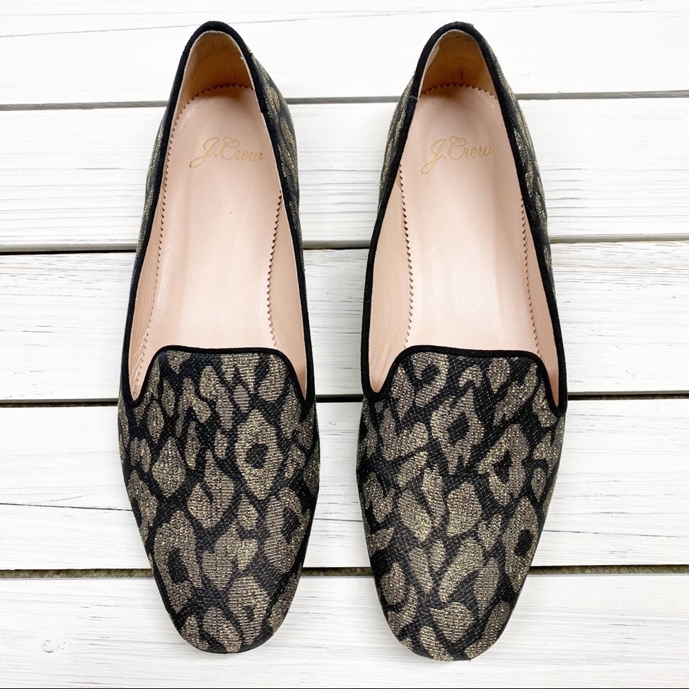 J. Crew Metallic Leopard Jacquard Smoking Flat Loafers Shoes 6.5 - Picture 8 of 11